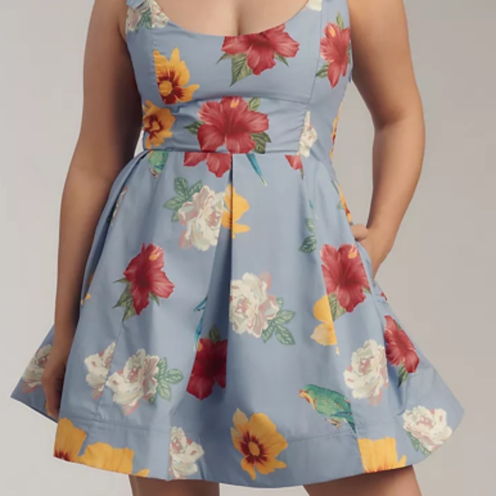 Anthropology Scoop-Neck Printed Cotton Mini Dress